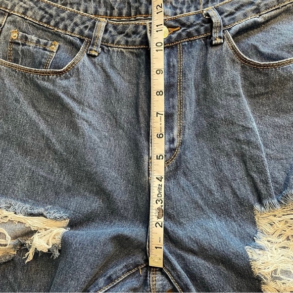 Shein Women’s Blue Denim Distressed Destroyed Ripped High Waist Jeans Large - Picture 9 of 10
